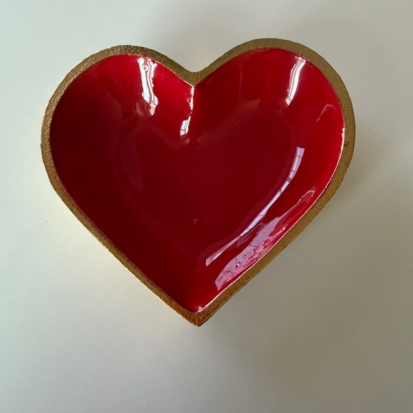 Other - Red Heart-Shaped Bowl with Gold Trim